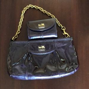 Coach patent leather wristlet with wallet dk plum